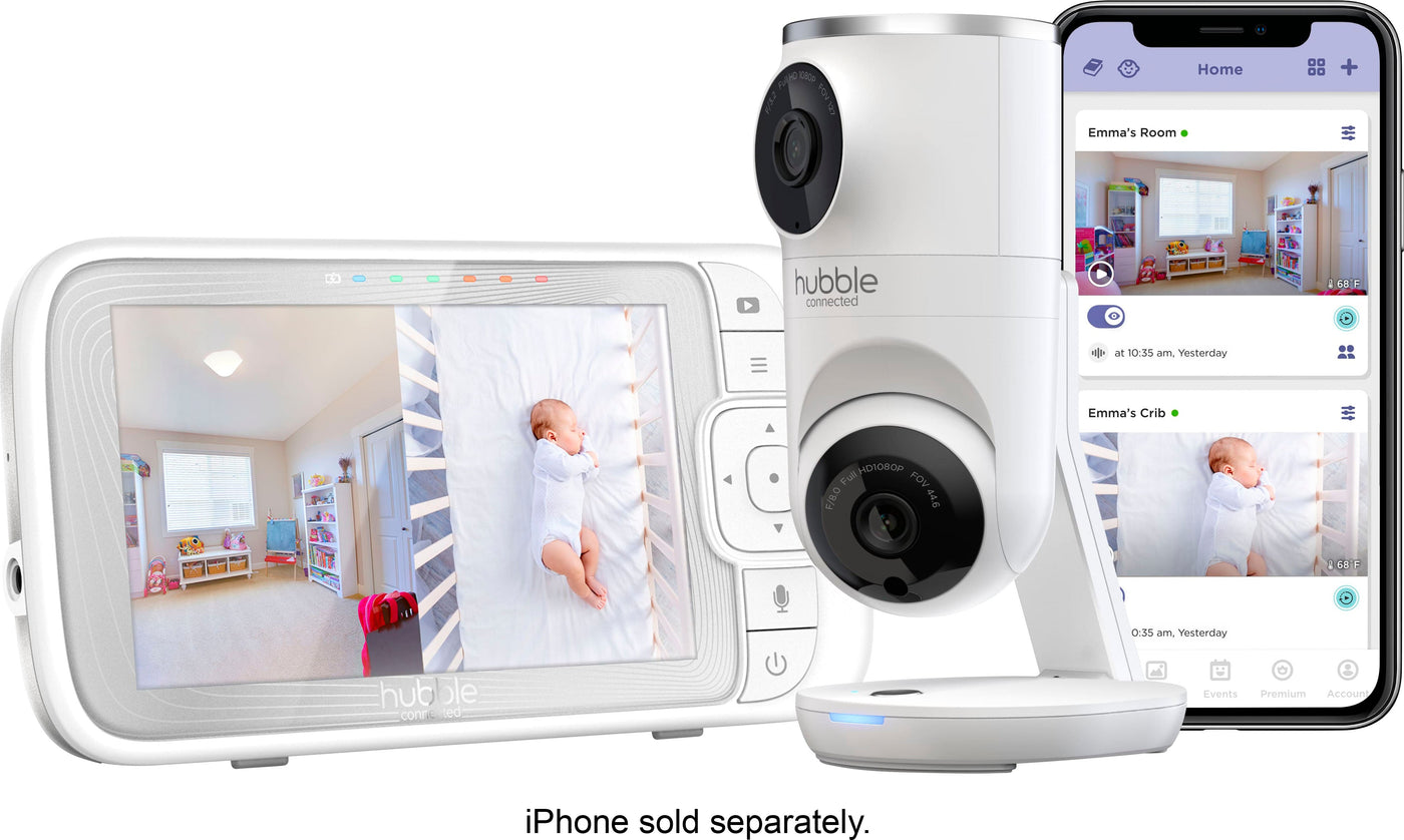Hubble Connected - Nursery Pal Dual Vision 5" Smart HD Dual Camera Baby Monitor with Motion Tracking and Sleep Routine Management - White