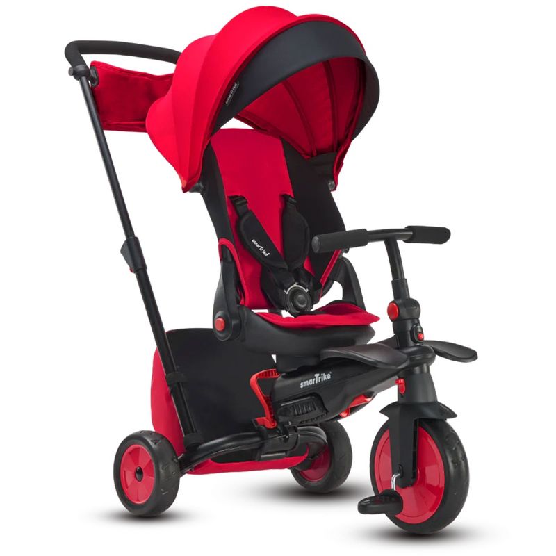 smarTrike STR7 Pushchair, Stroller, and Tricycle for 6-36 Months, With 5-Point Harness, Detachable Canopy, Storage bag, and Removeable Pedals, Red